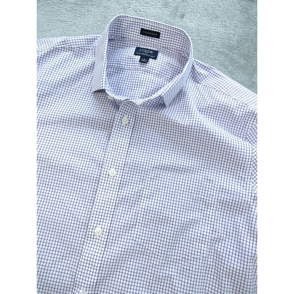 J. CREW Thompson Shirt Men’s Large 16-16.5 Wrinkle Free Long Slv Check Purple